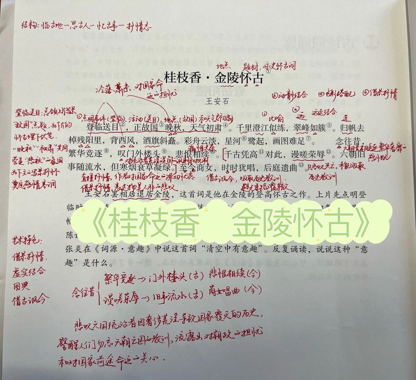 《桂枝香 金陵怀古》优质备课笔记 《桂枝香·金陵怀古》是宋代文学家