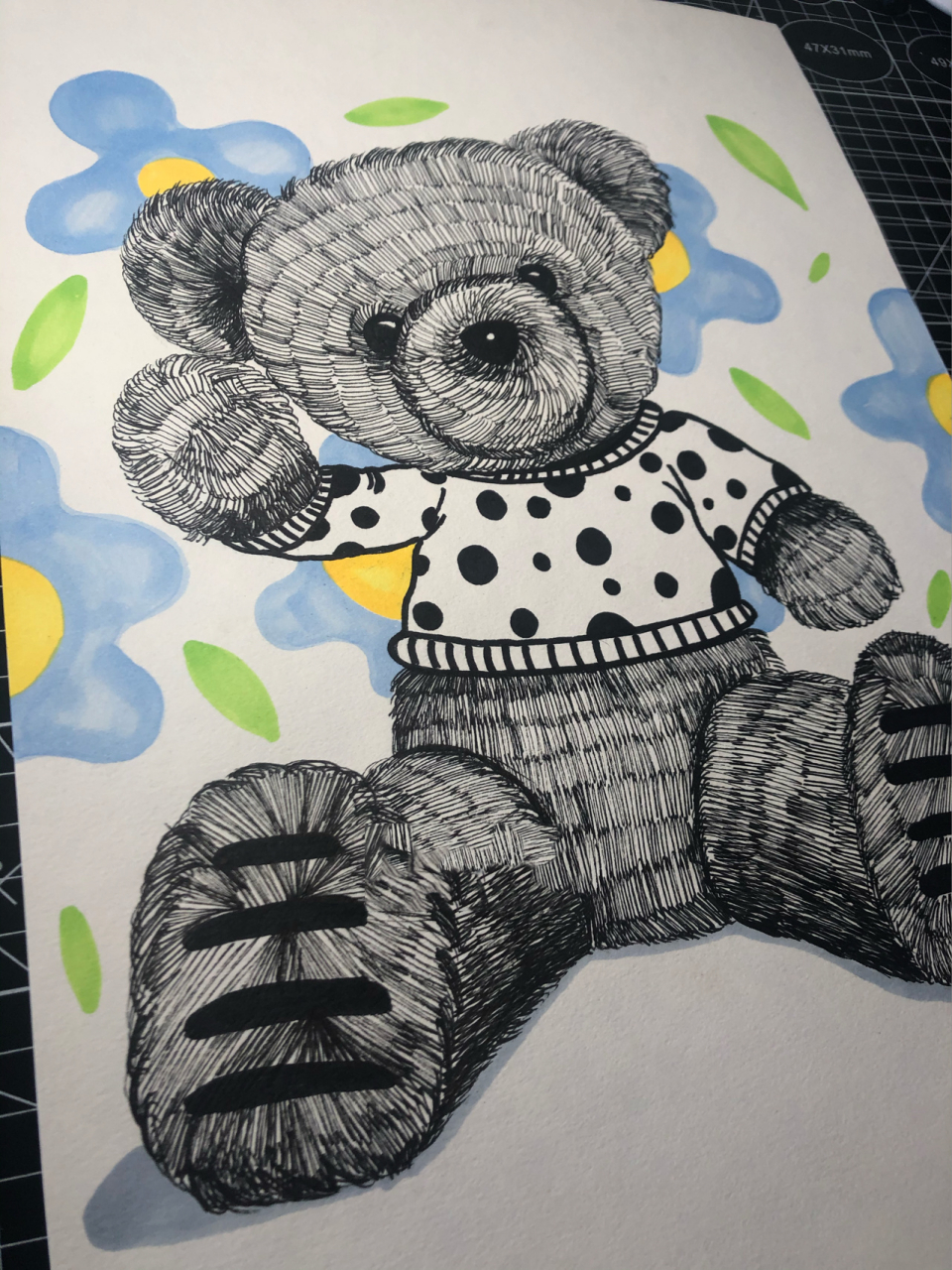 适合一年级以上孩子绘画 参考毛绒熊图片,用线条表现