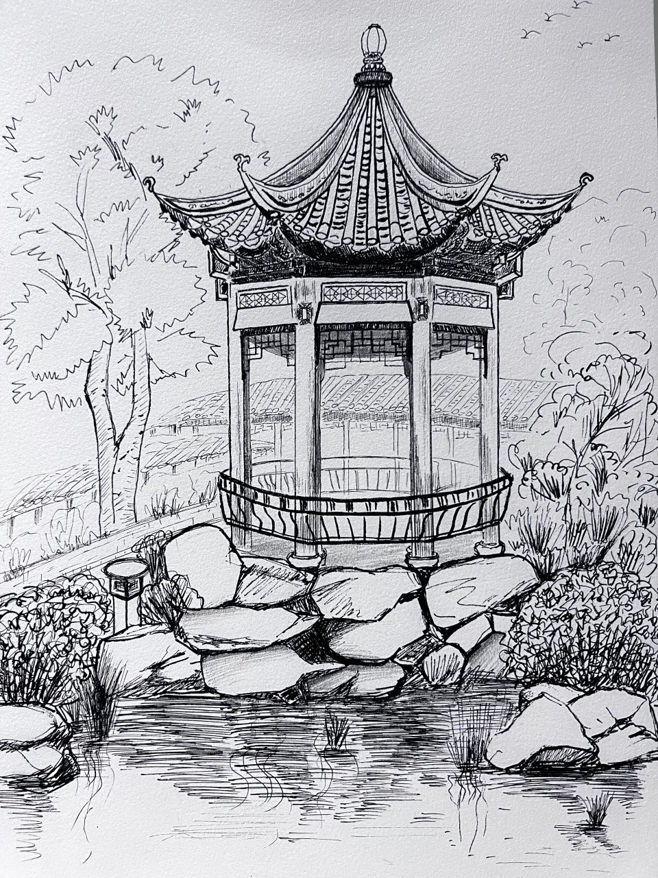网红广州文化馆一角———第一次写生作品! 画亭子画到崩溃09