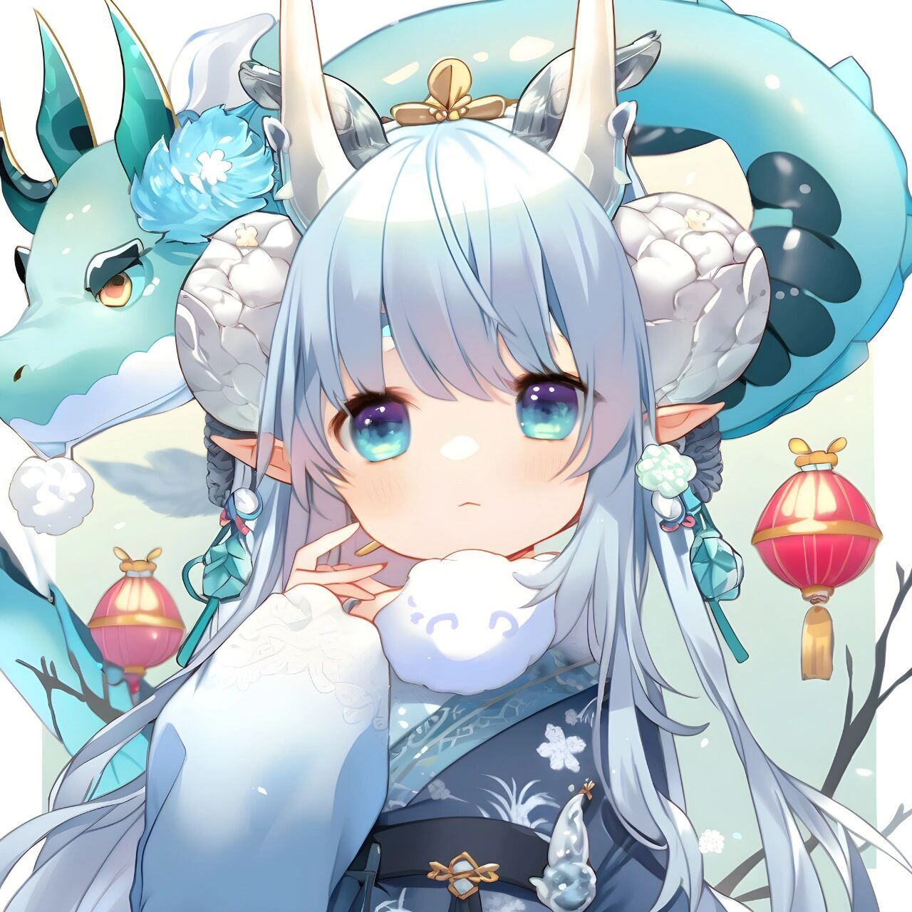 nijijourney|ai头像vol.23 生肖可爱头像-龙 水蓝色头发的龙娘