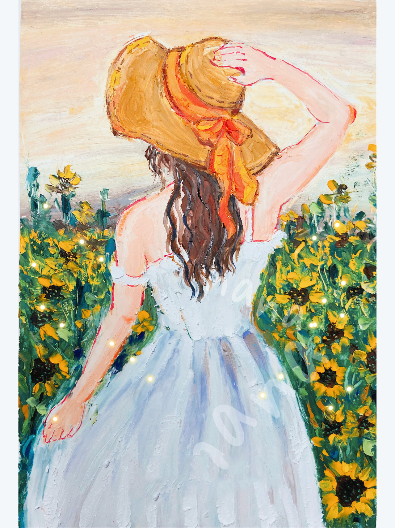 油画棒/春天漫山鲜花/少女背影/附简单步骤