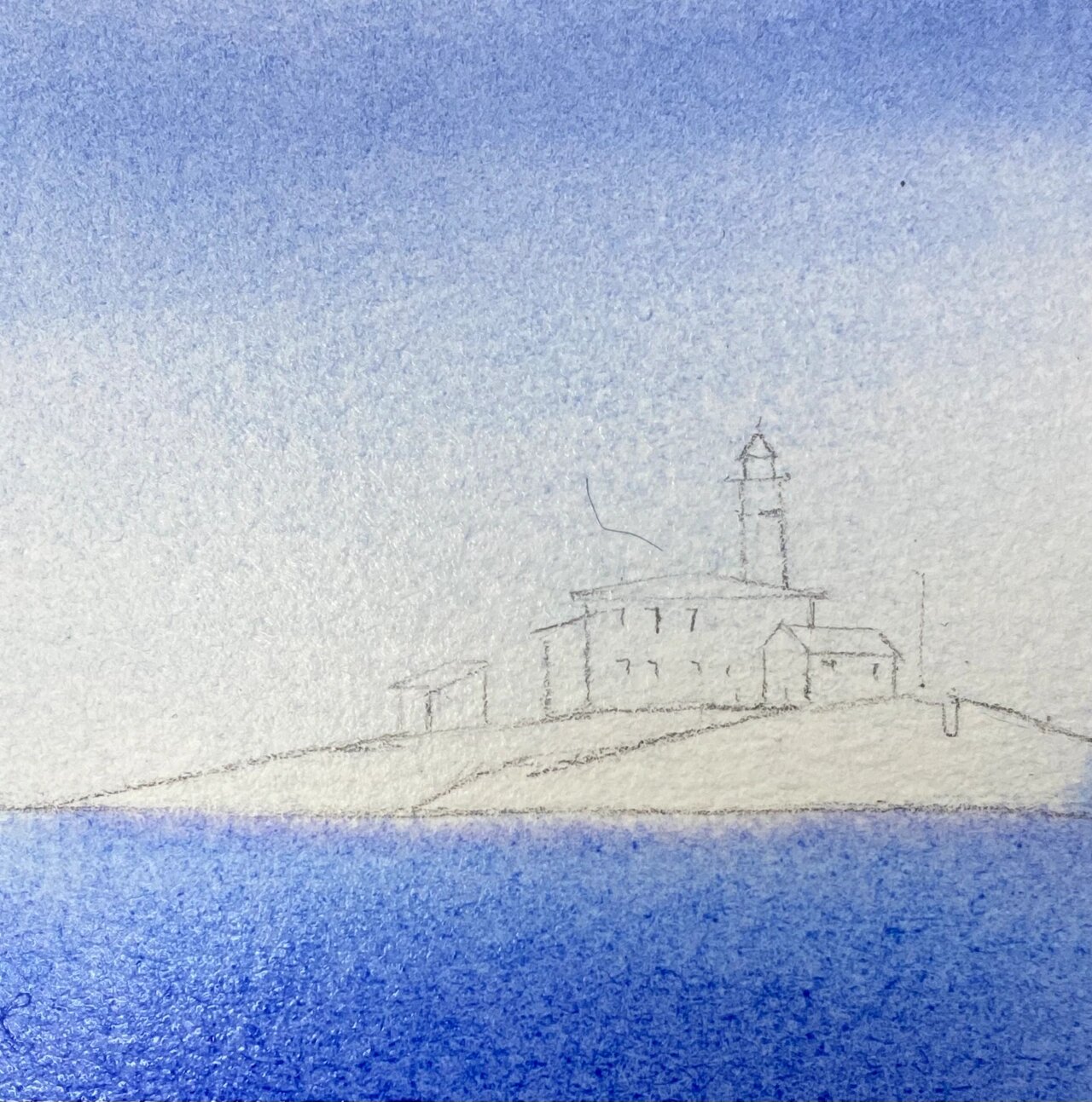 水彩风景|清新浪漫的海上小岛 入门图文教程