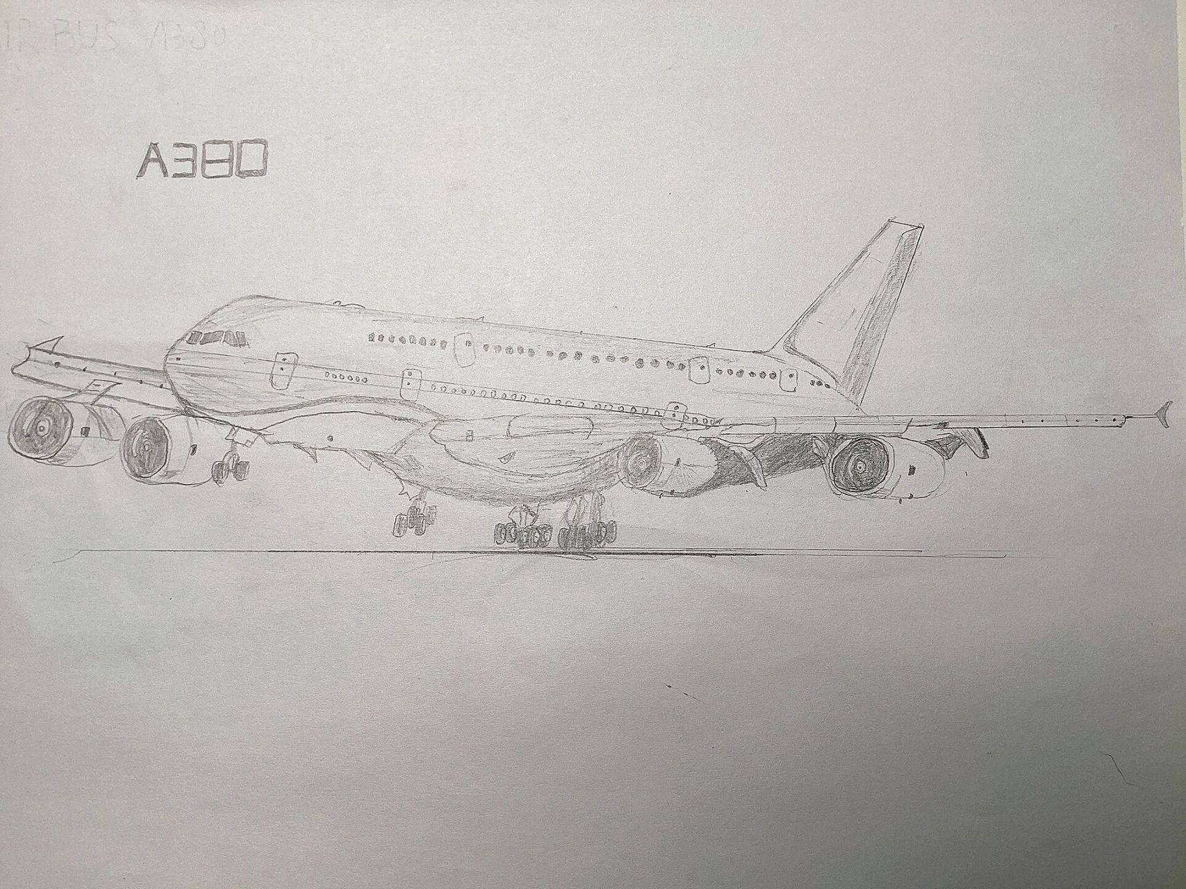 纯铅笔手绘飞机 空客a380