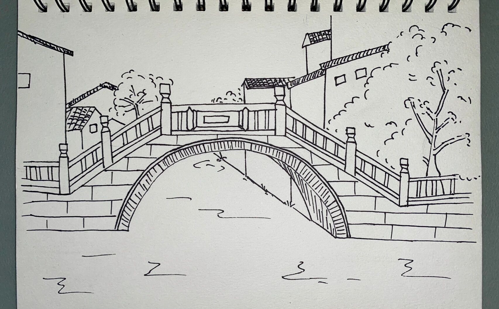 儿童风景线描画 简笔画 石拱桥