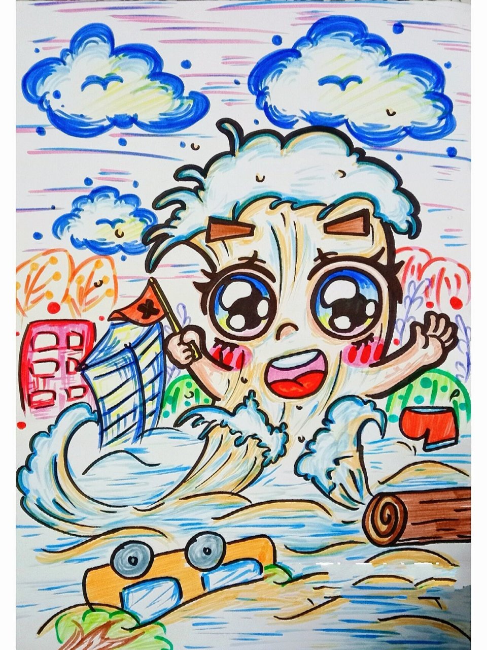 简笔画《洪灾》