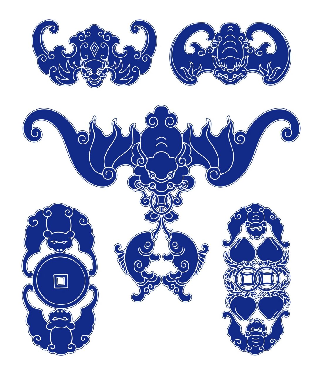 传统纹样图案-蝙蝠纹(八) 09"蝠"与"福"同音,在中国传统装饰艺术中