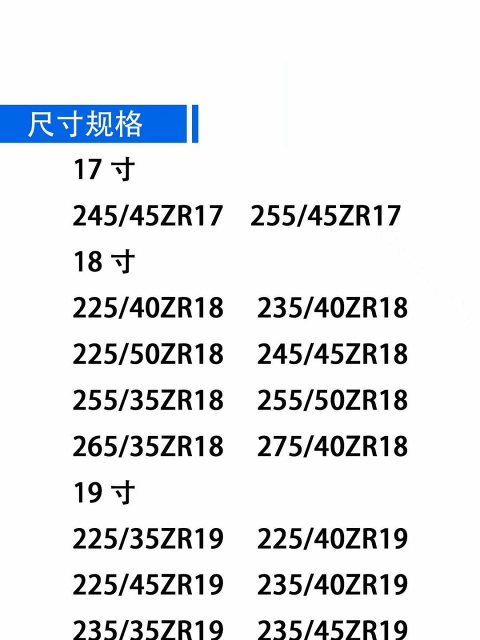 轮胎型号对照表图片