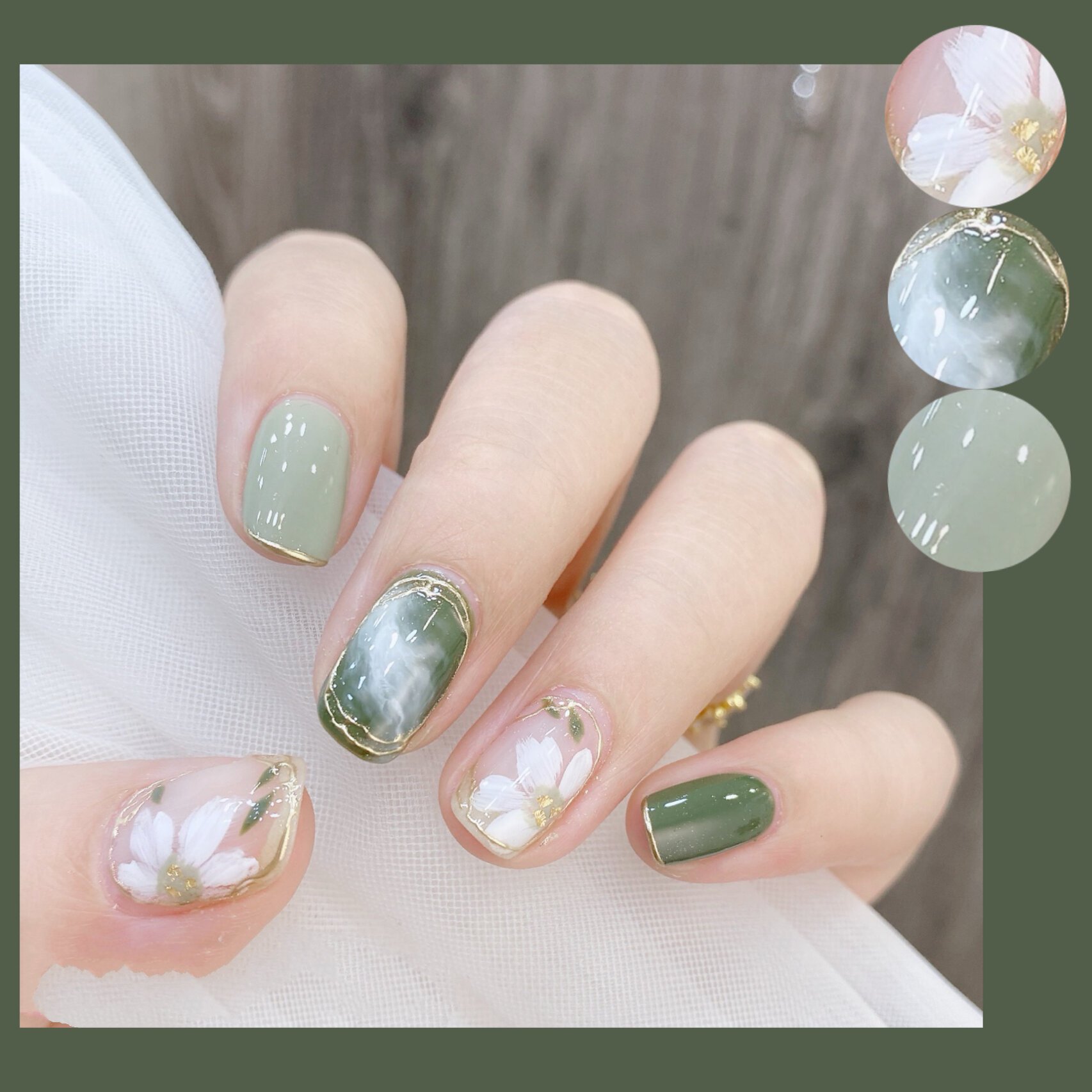 96夏日清新茶艺冰茶花95小复古云雾晕染美甲