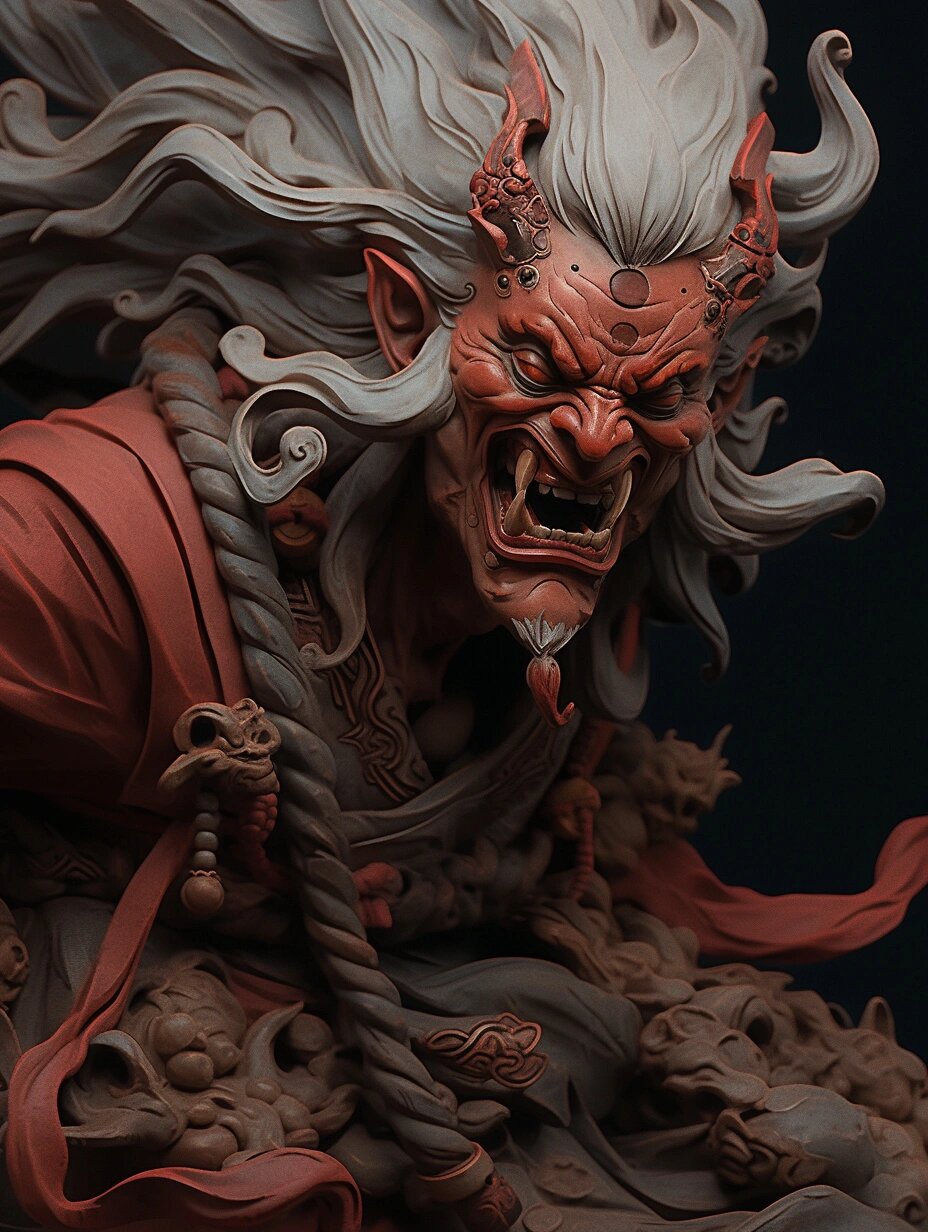 midjourney 百鬼 赤面鬼 《一百四十八》百鬼-狰狞鬼 狰狞鬼:此鬼指的