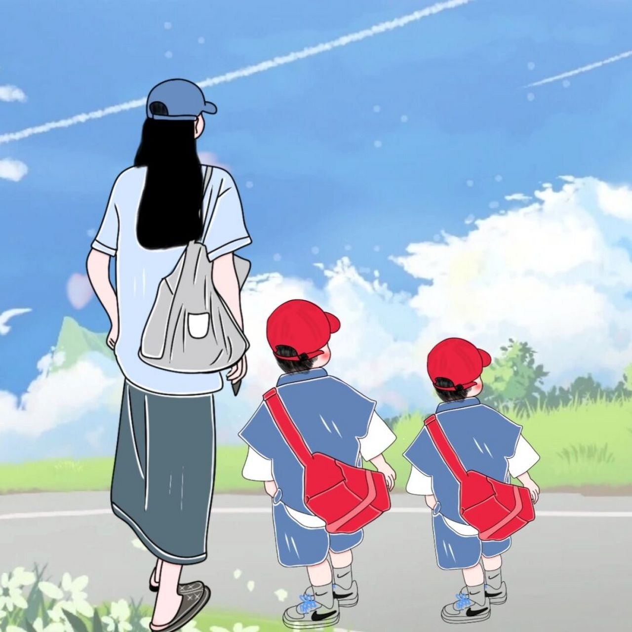 原创亲子手绘头像卡通萌娃母子母女头像 娃已生,奶已断,肥已减,不堪的