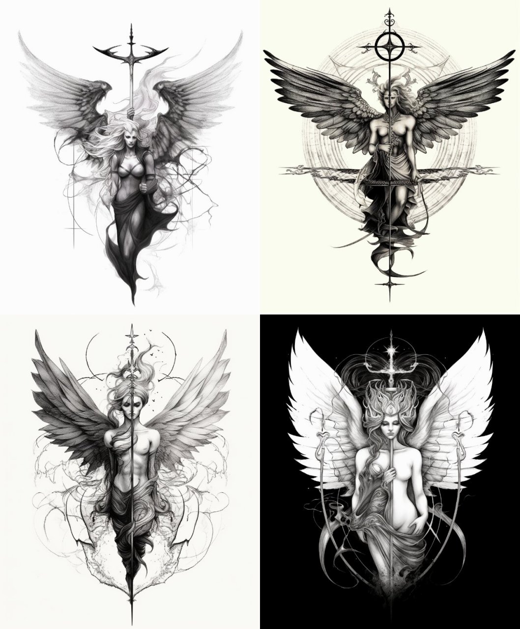 ai生成天使与恶魔纹身手稿,收藏给个小红星