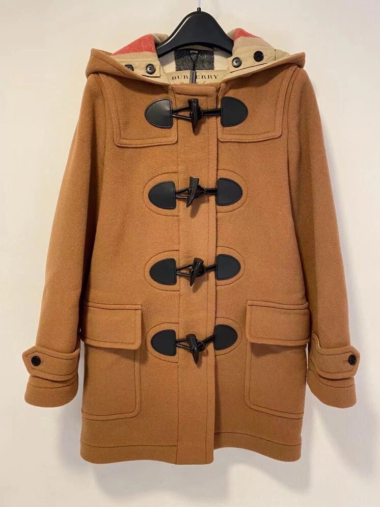 burberry 女款牛角扣羊毛連帽大衣 size:38/40/42