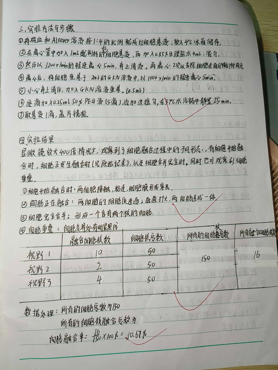 细胞生物实验报告 聚乙二醇诱导的细胞融合