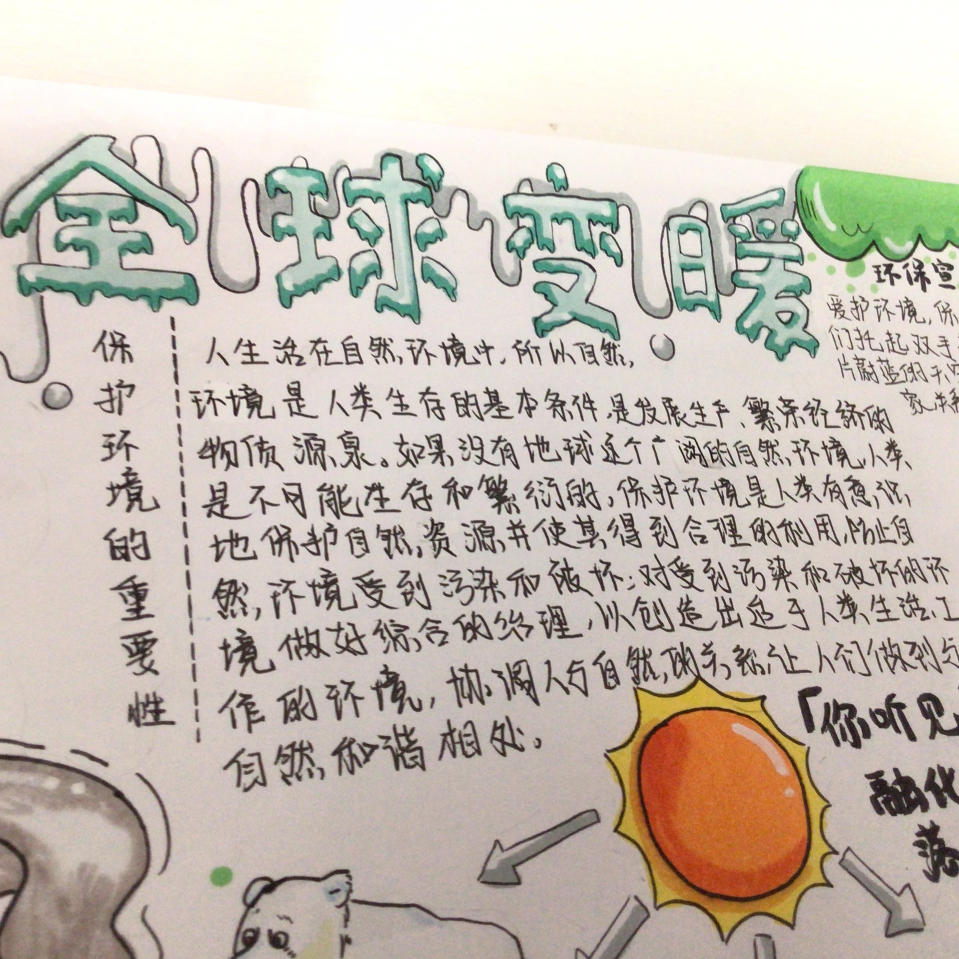 全球变暖保护环境手抄报