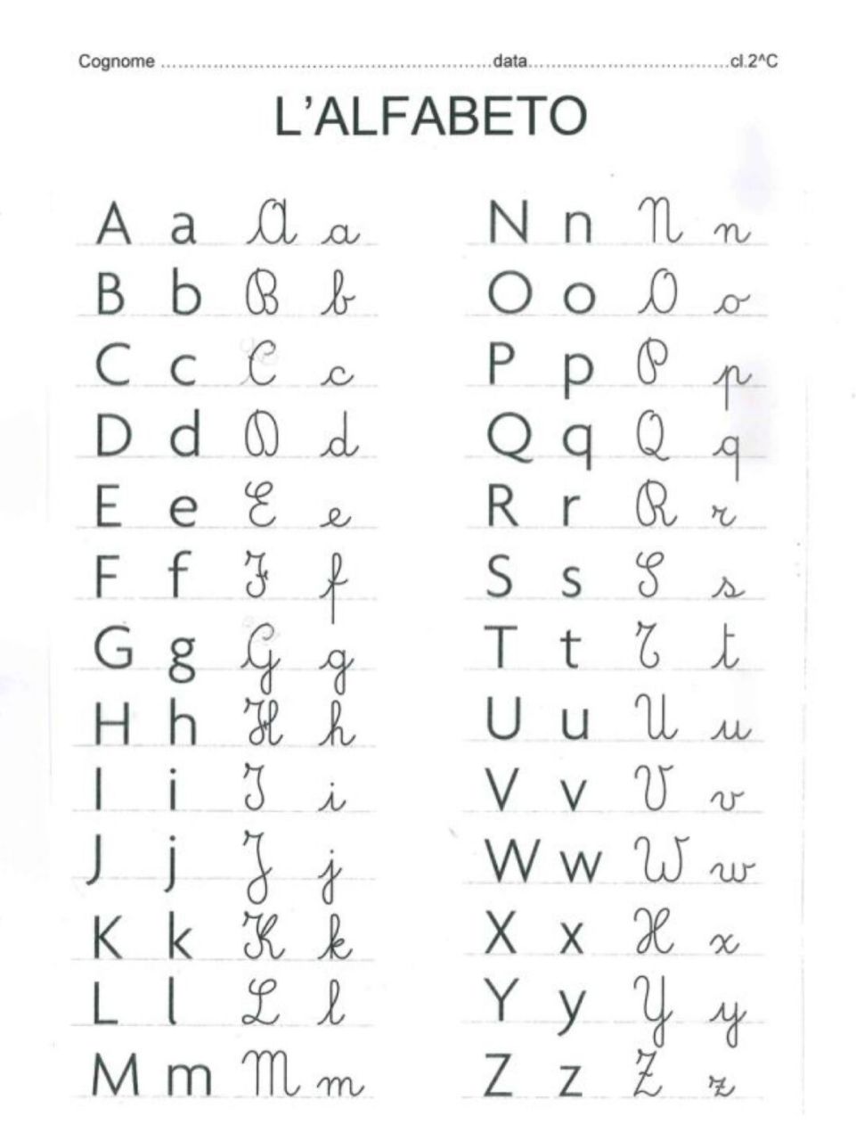 意大利语手写体练字9495 手写体corsivol | 意大利语中有21个字母