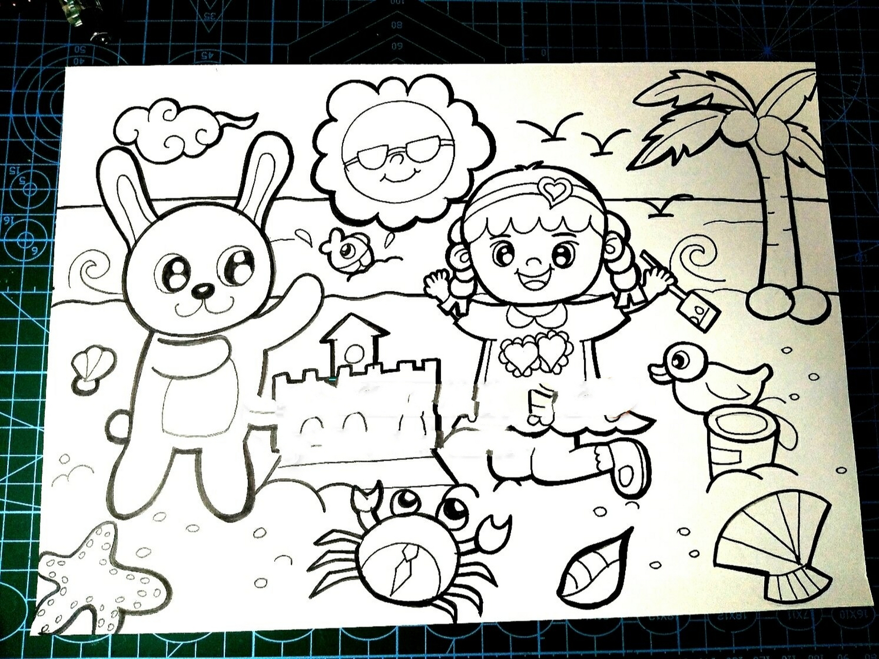 啊~海边可是休闲好去处呀 依然是直接拿针管笔起稿, 幼师简笔画|儿童