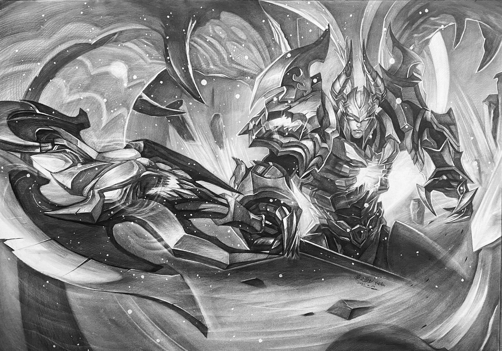 吕布【天魔缭乱】素描炭笔 全开纸张 耗时半个月终于画完了 接下来