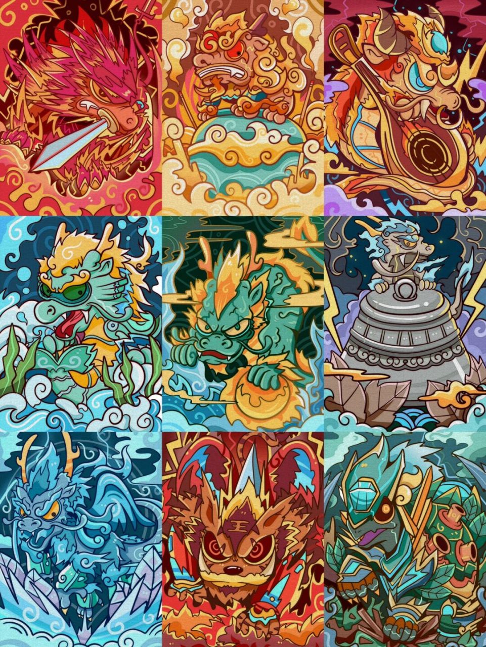 kuki插画—龙生九子 #插画# #数字藏品# #约稿# #中国风# #龙生九子# 