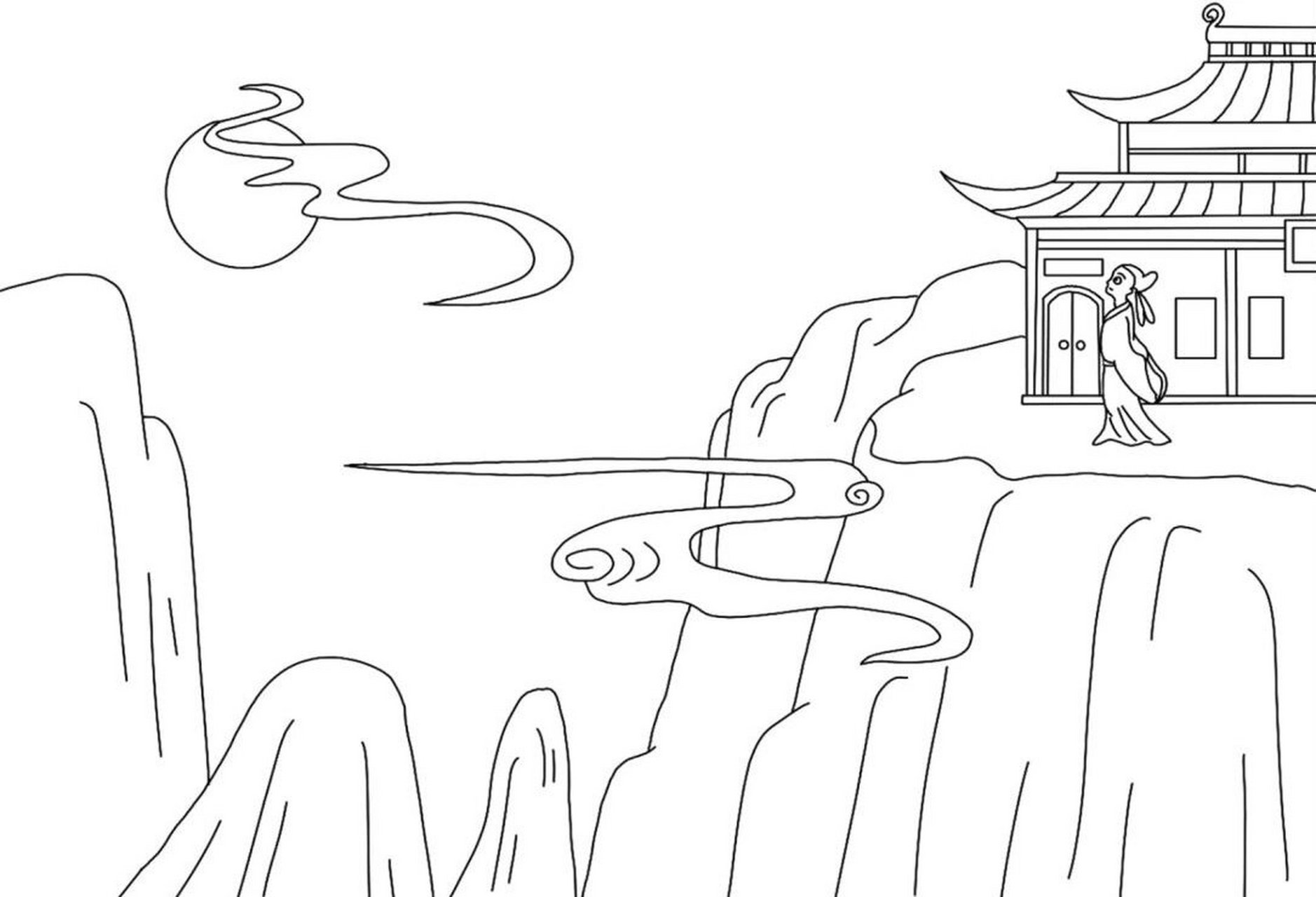 二年级古诗配画《夜宿山寺》线稿图手抄报