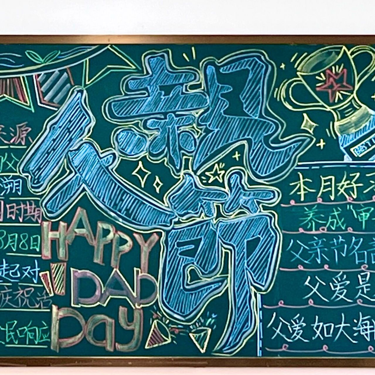父亲节黑板报 终于在周五把父亲节黑板报画完啦