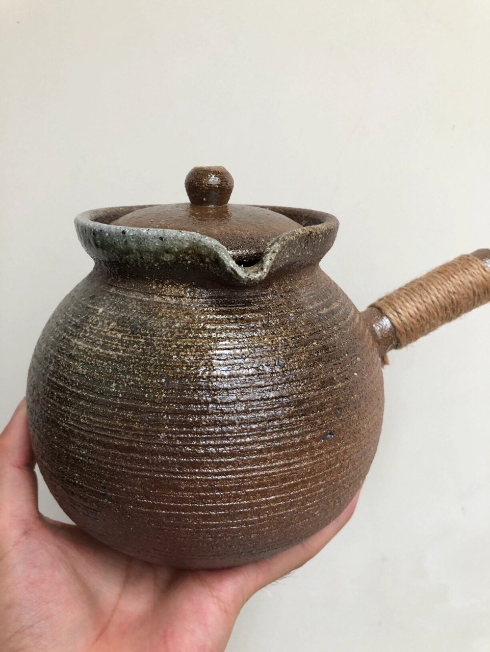 土陶粗陶侧把烤茶罐煮茶壶围炉煮茶器 龙窑柴烧精品,无釉素烧,烧制