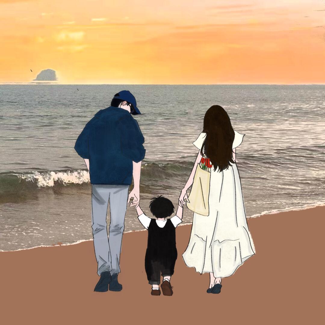 海边亲子头像✔一家三口