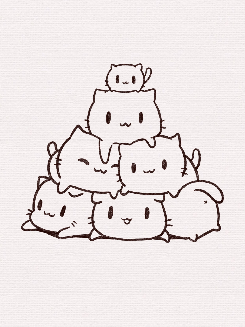 「简笔画」(100/16)小猫93叠叠高·内含过程 一堆可爱的小猫猫叠加