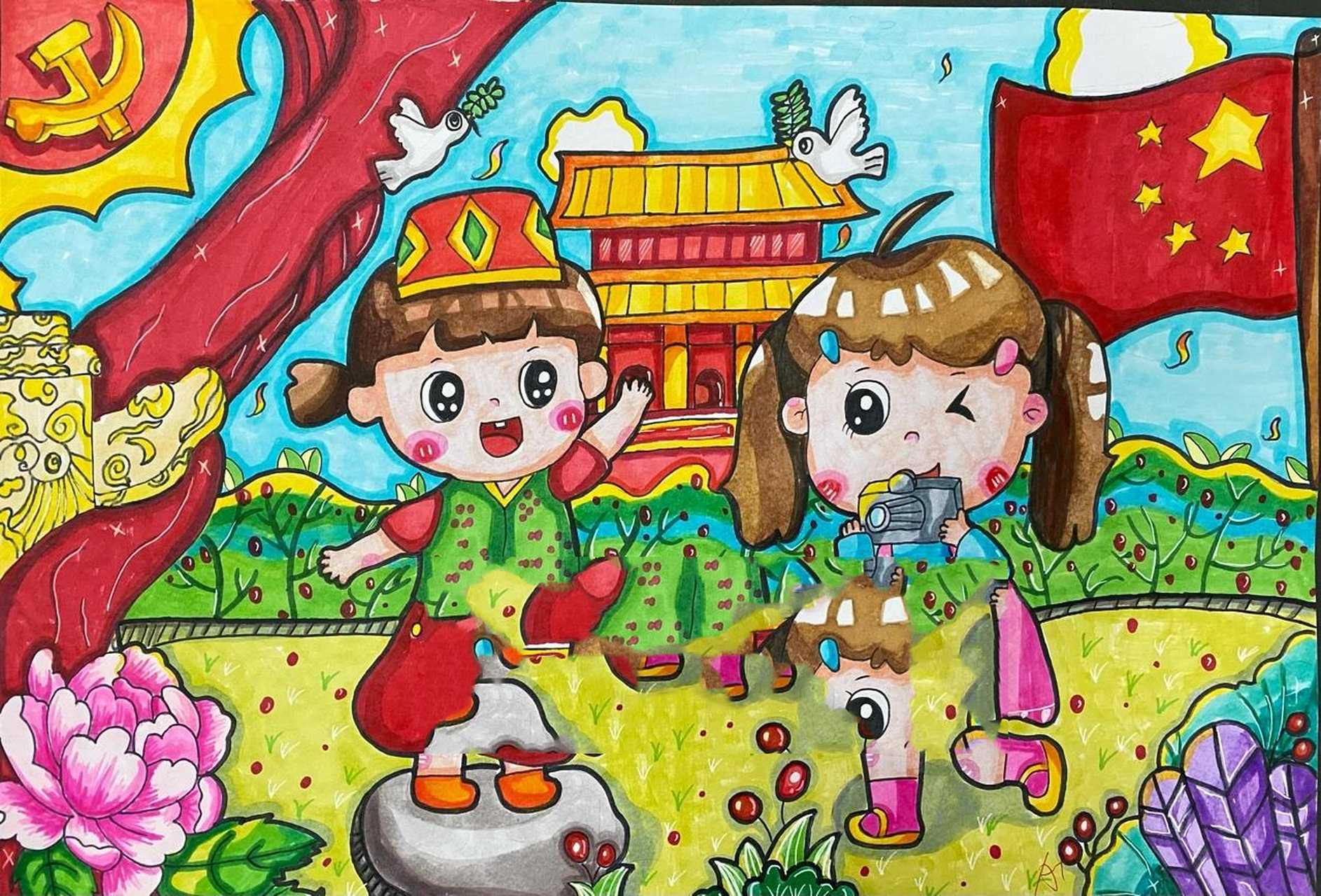 团结友爱简笔画|主题画 我爱祖国主题画,民族团结,少数民族简笔画