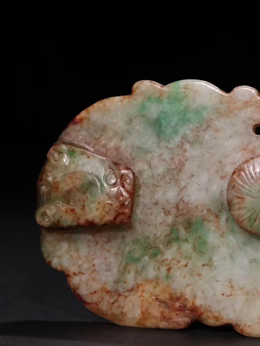 清代老翡翠《瑞兽》纹带扣「旧藏」重72.9g