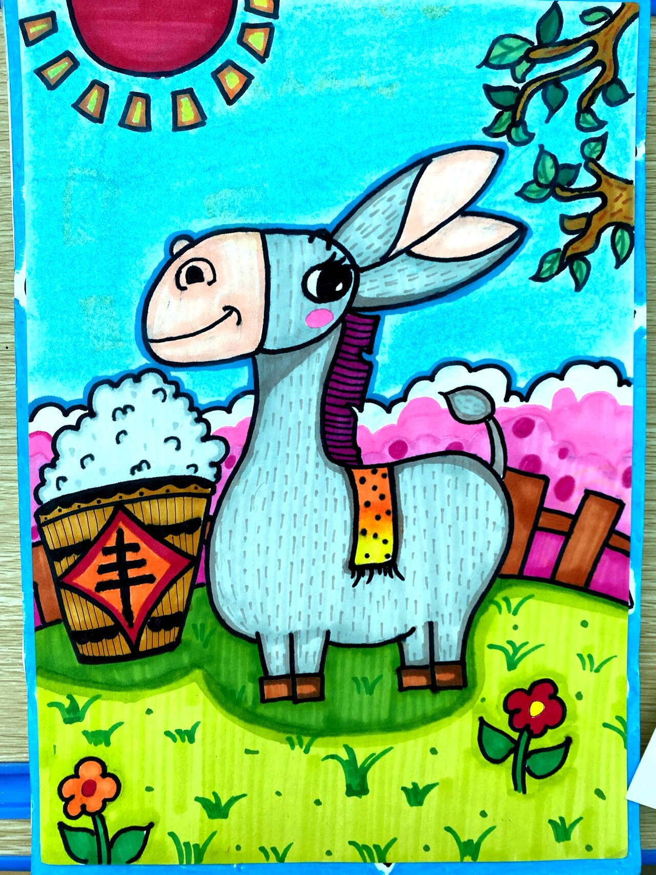 儿童画 水彩《小毛驴》