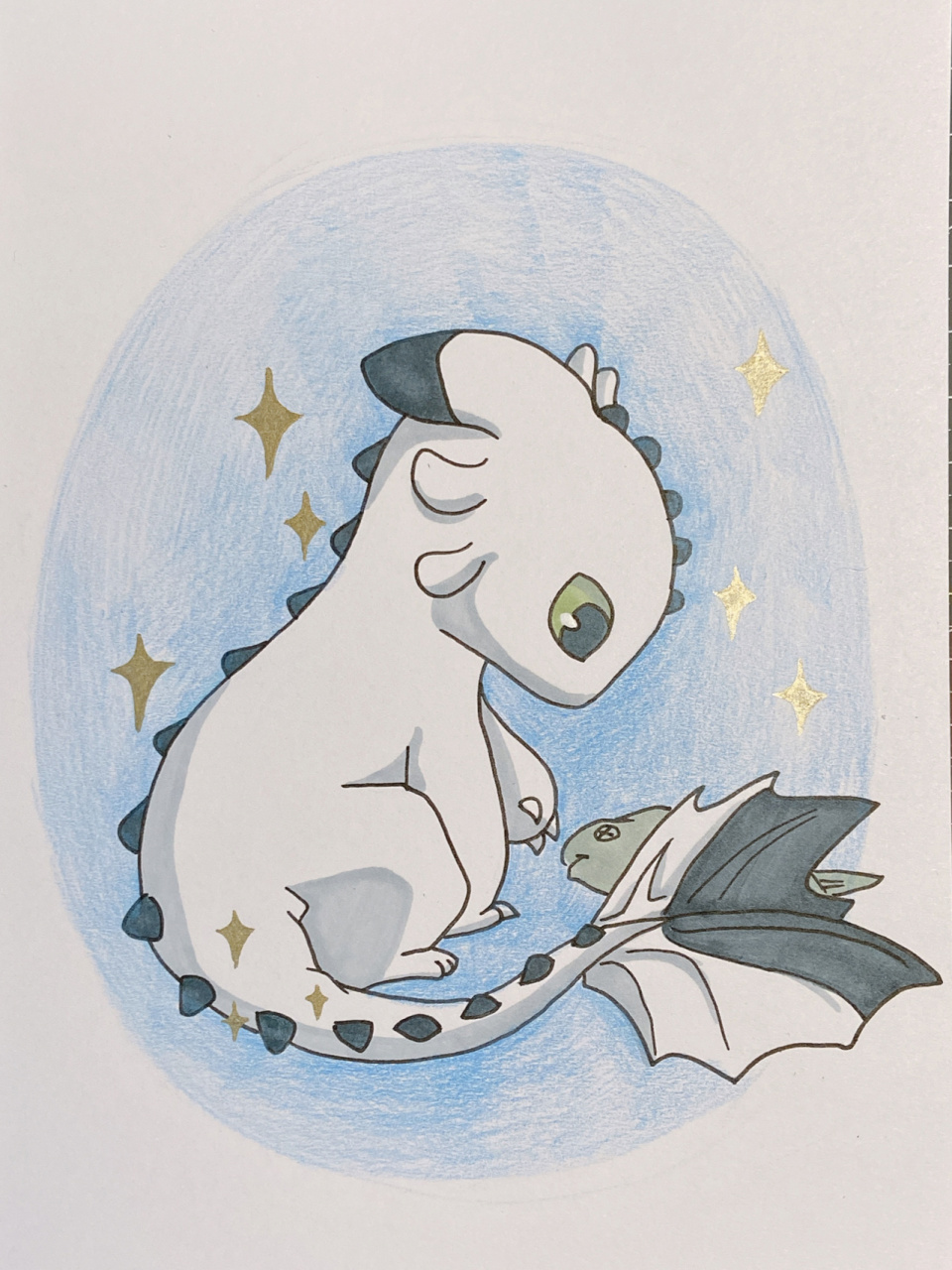 手绘彩铅加马克笔驯龙高手无牙的一个宝宝 美术宝 驯龙高手 课效