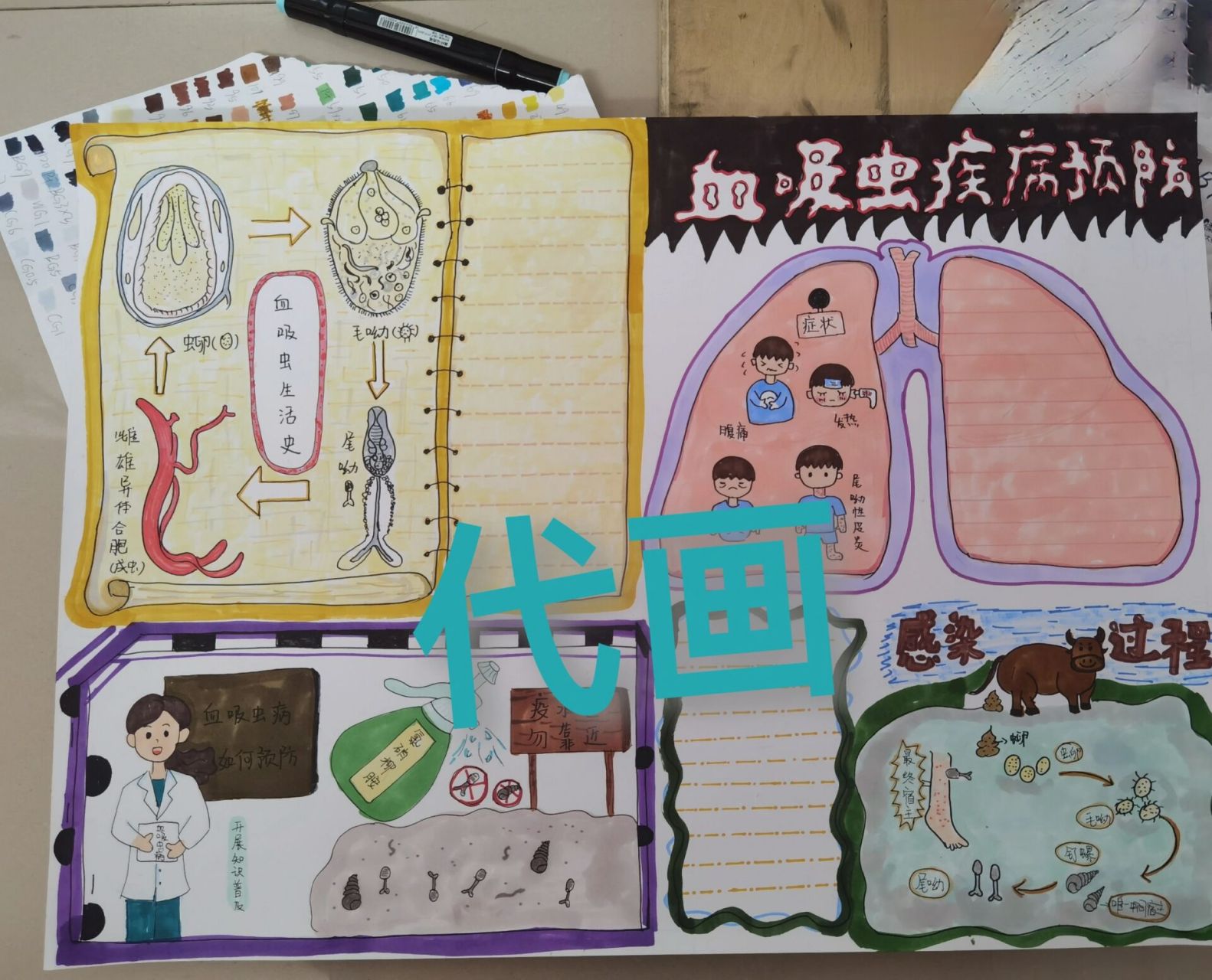 代画代画代画 血吸虫疾病预防主题手抄报      儿童画