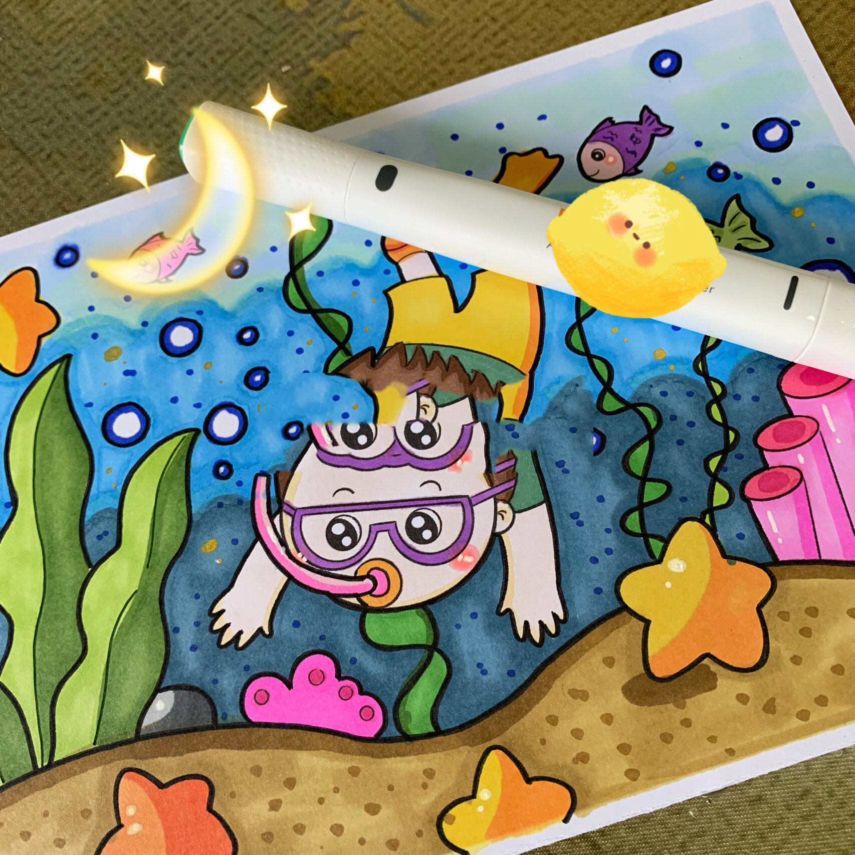 【儿童画】潜水/一起去探险吧 清爽夏日～ 儿童画  简笔画  每日一画