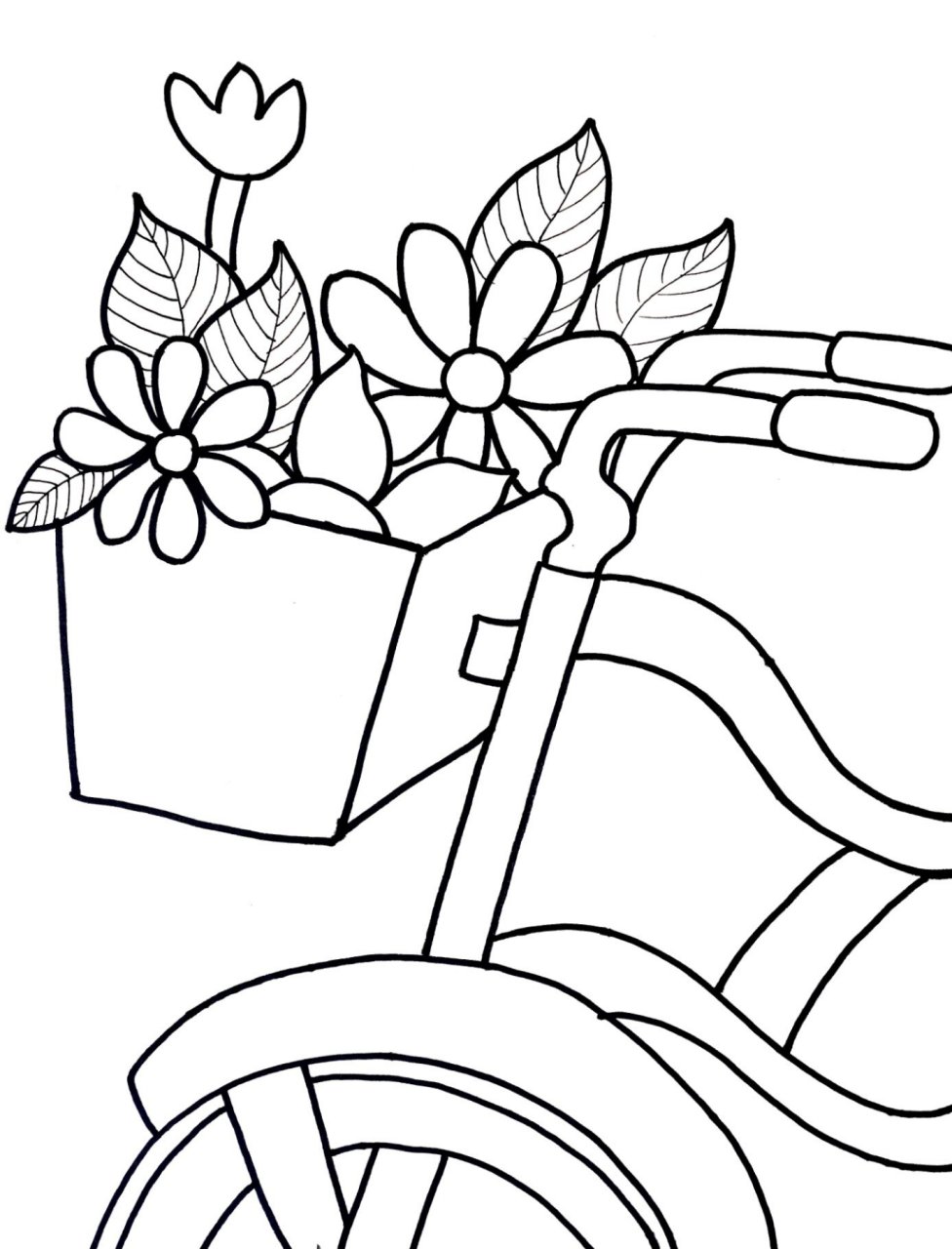 6~8岁线描画 花朵自行车 春天来了,我们一起去春游吧!