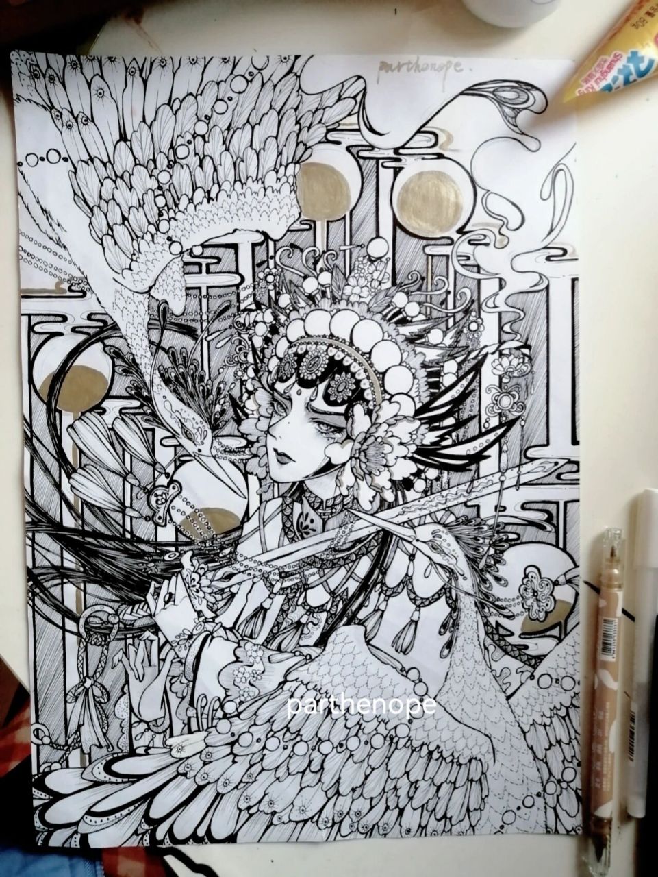 原创针管手绘—(戏囚) 戏子入画, 一生天涯.