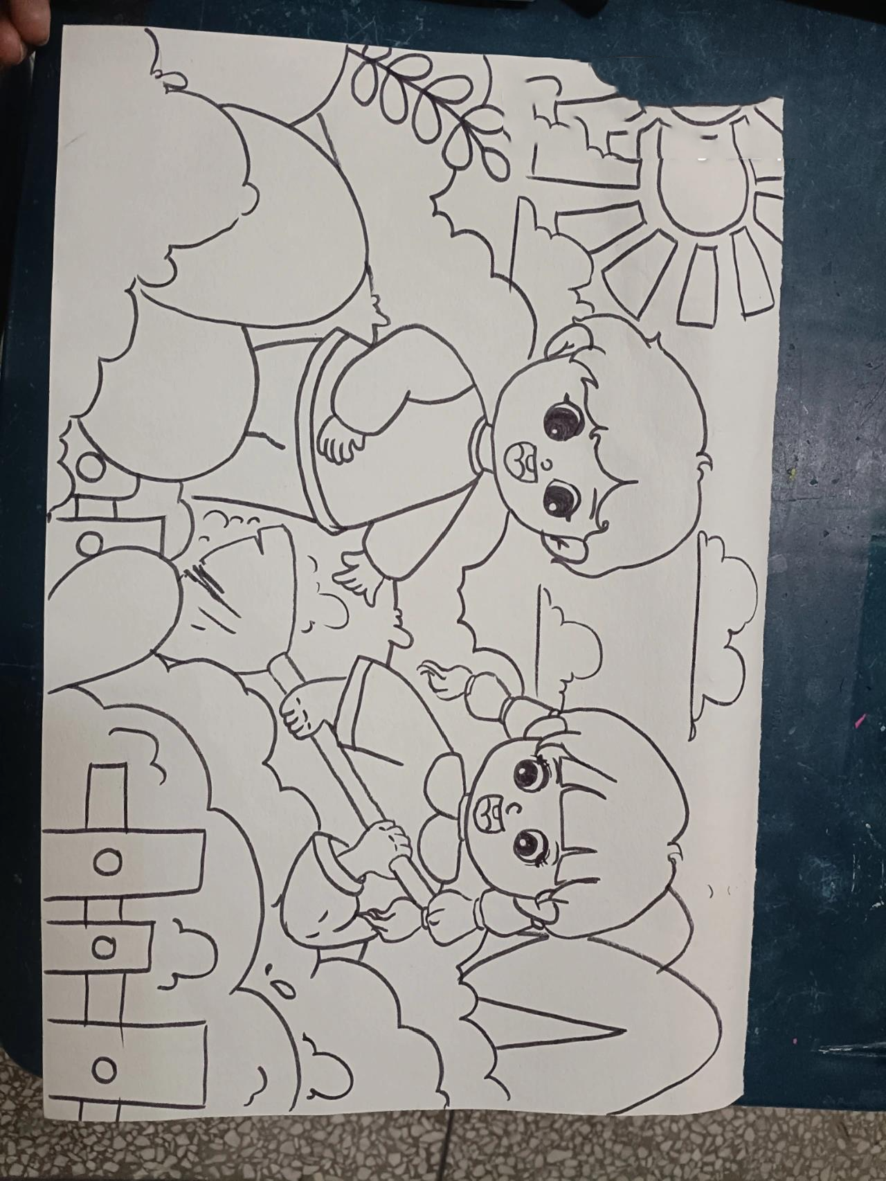 油画棒《劳动,打扫卫生》儿童画