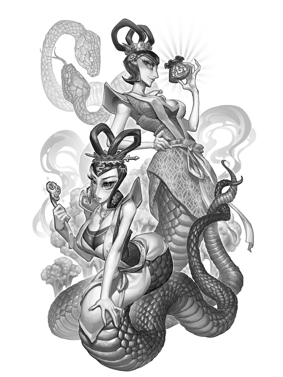 葫芦娃同人 蛇精姐妹 金蛇 青蛇 day30 终于画到了蛇妖姐妹,原作中的