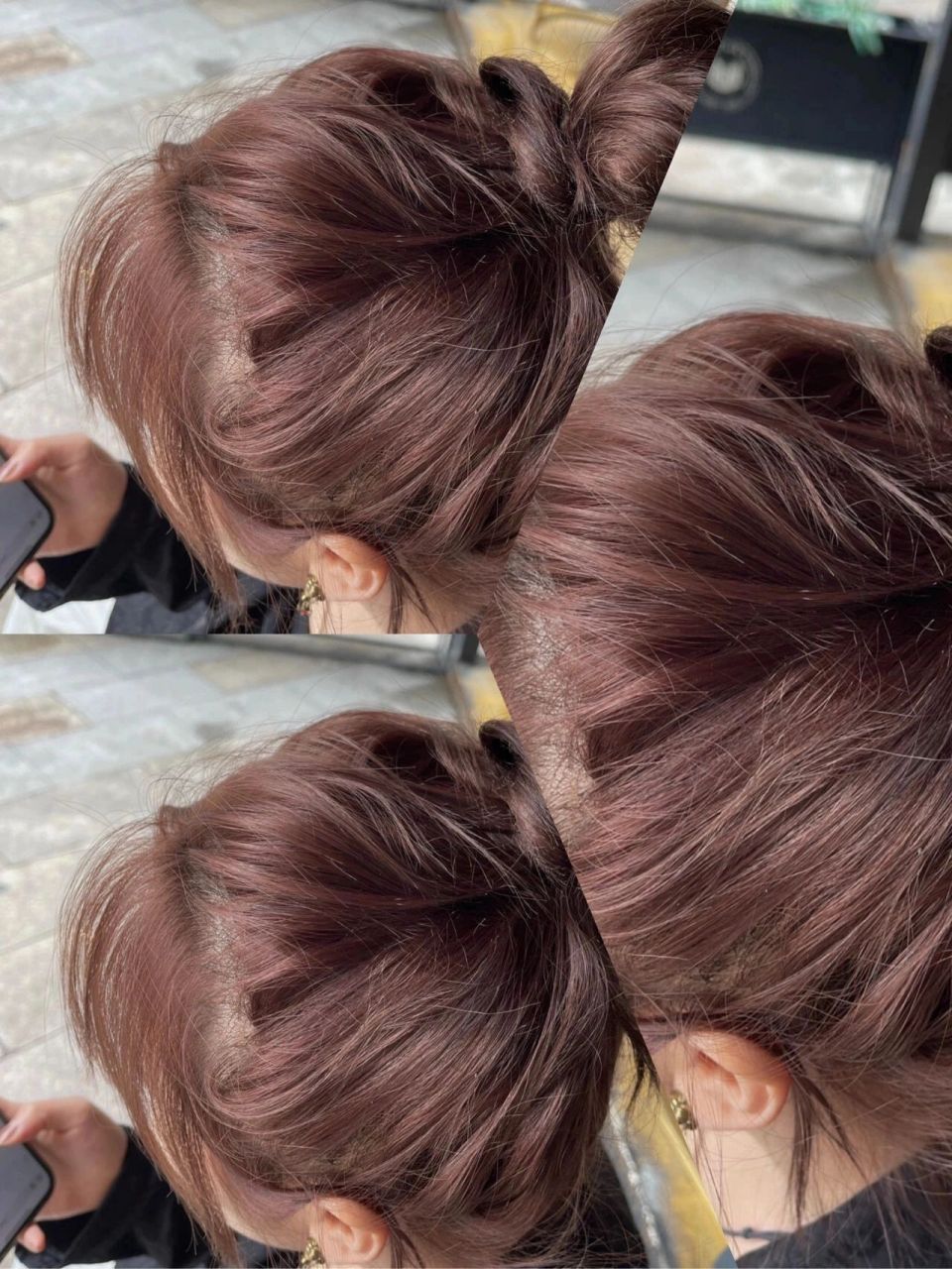 西柚粉棕,元气少女温柔显白发色 想要显白又不想漂色,必染发色粉棕色!