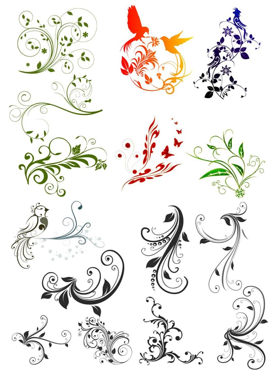 png95 今天分享几组经典多彩花纹藤蔓,花边素材,黑色,彩色,棕色