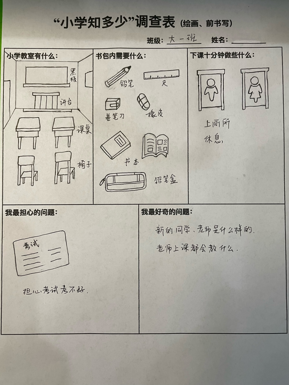 大班幼小衔接调查表图片