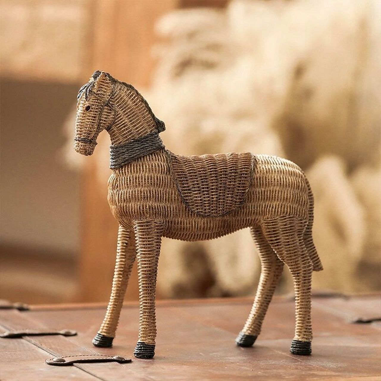 复古仿藤编马摆件家居饰品客厅玄关装饰品2022新款树脂摆设工艺品