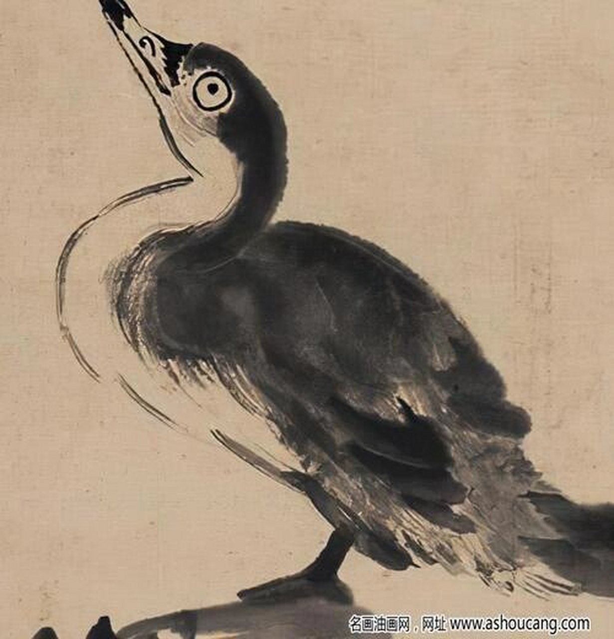 中国美术史-清代朱耷《荷石水禽图》 朱耷,号八大山人,具有奇简冷逸的