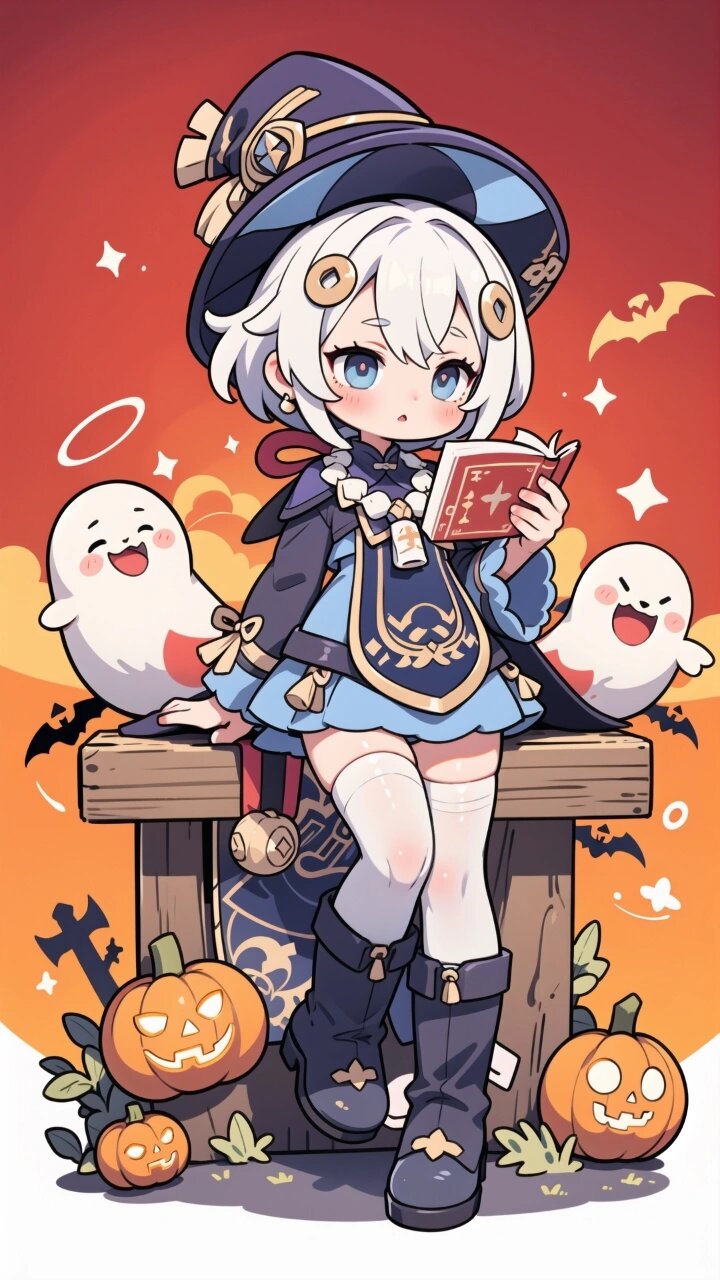 超可爱原神人物卡通壁纸-万圣节七七 这也太可爱了吧
