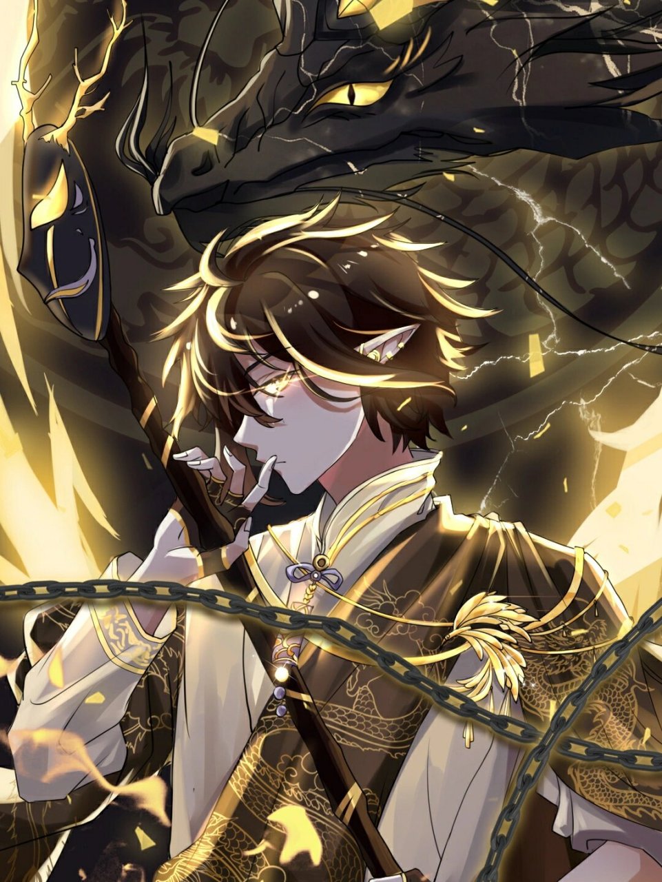 原创插画95超帅男生壁纸 画了张黑金配色的龙族少年!