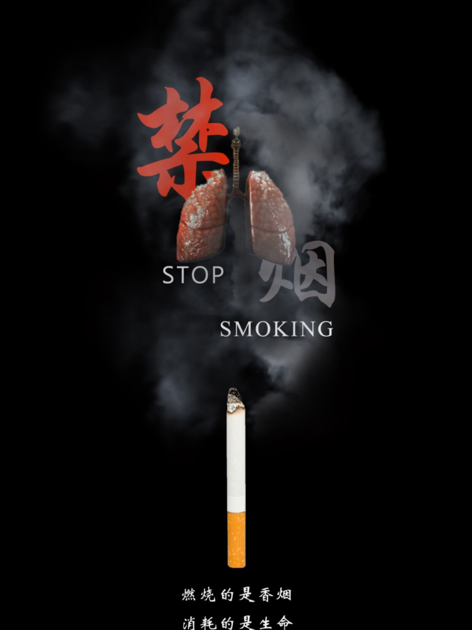 自己做的戒烟海报 燃烧的是香烟,消耗的是生命