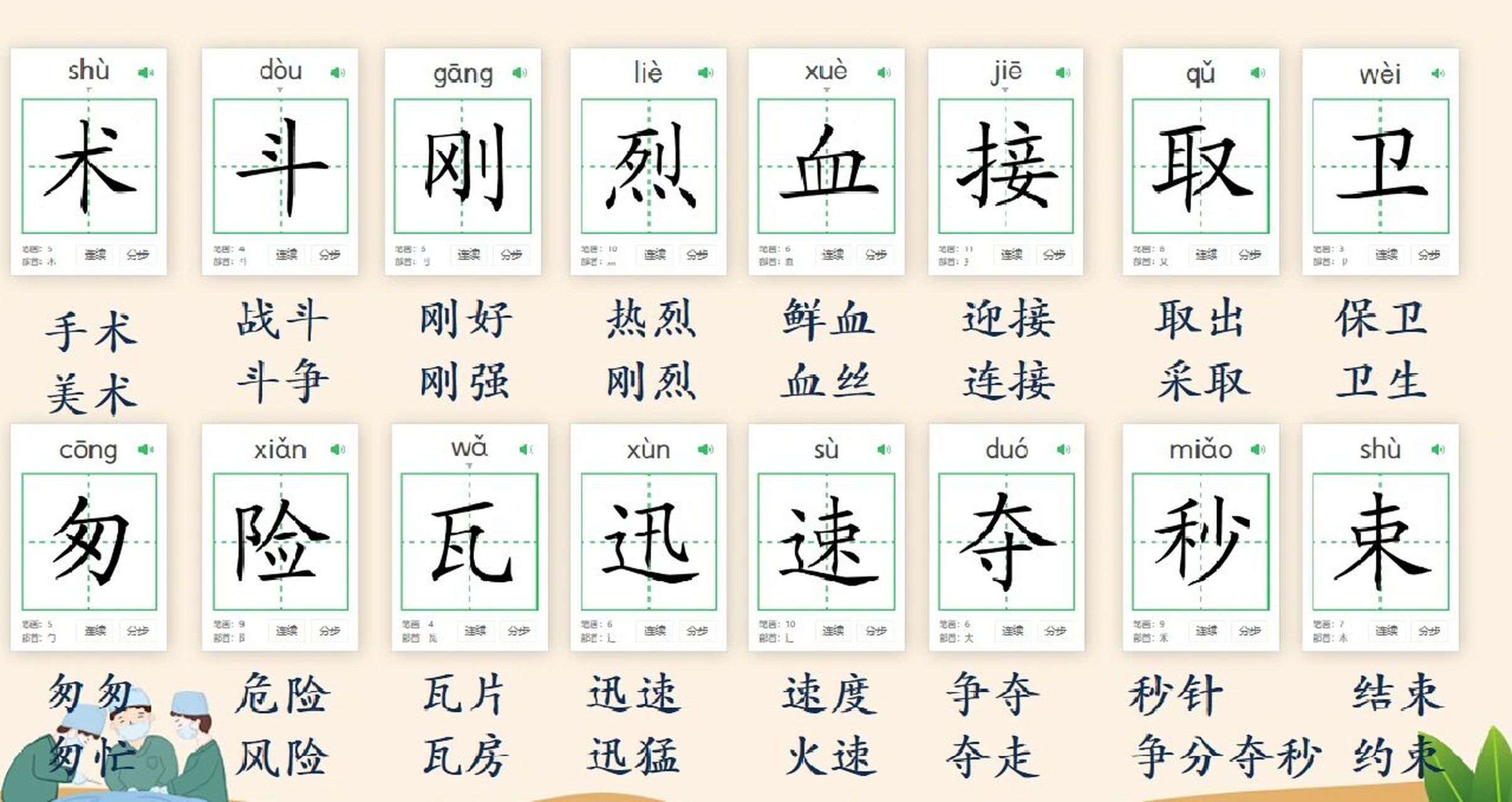 三年级上册《手术台就是阵地》生字组词