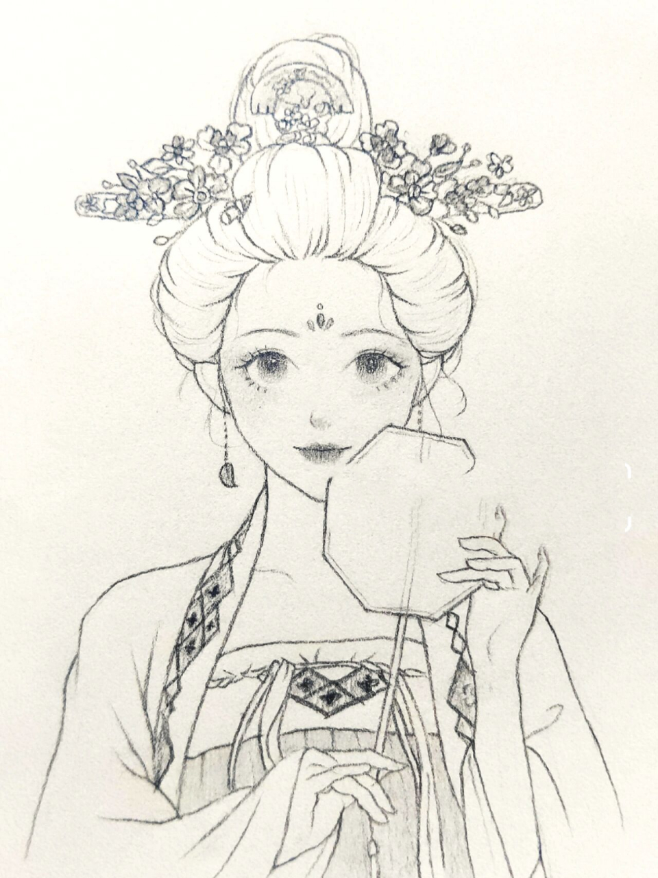 古风人物线稿~含步骤图 画个唐风美女吧(天气真的太热了 78手绘