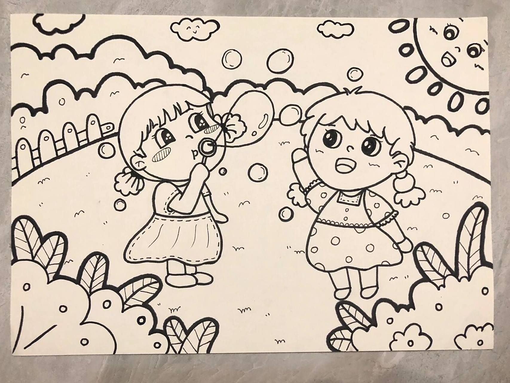 主题简笔画:吹泡泡,快乐的一天,快乐假期 哈哈,适合好几个主题呢
