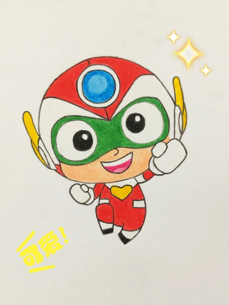 简笔画开心超人 先画铅笔草图,画好彩铅勾线,再慢慢上色,慢慢叠色