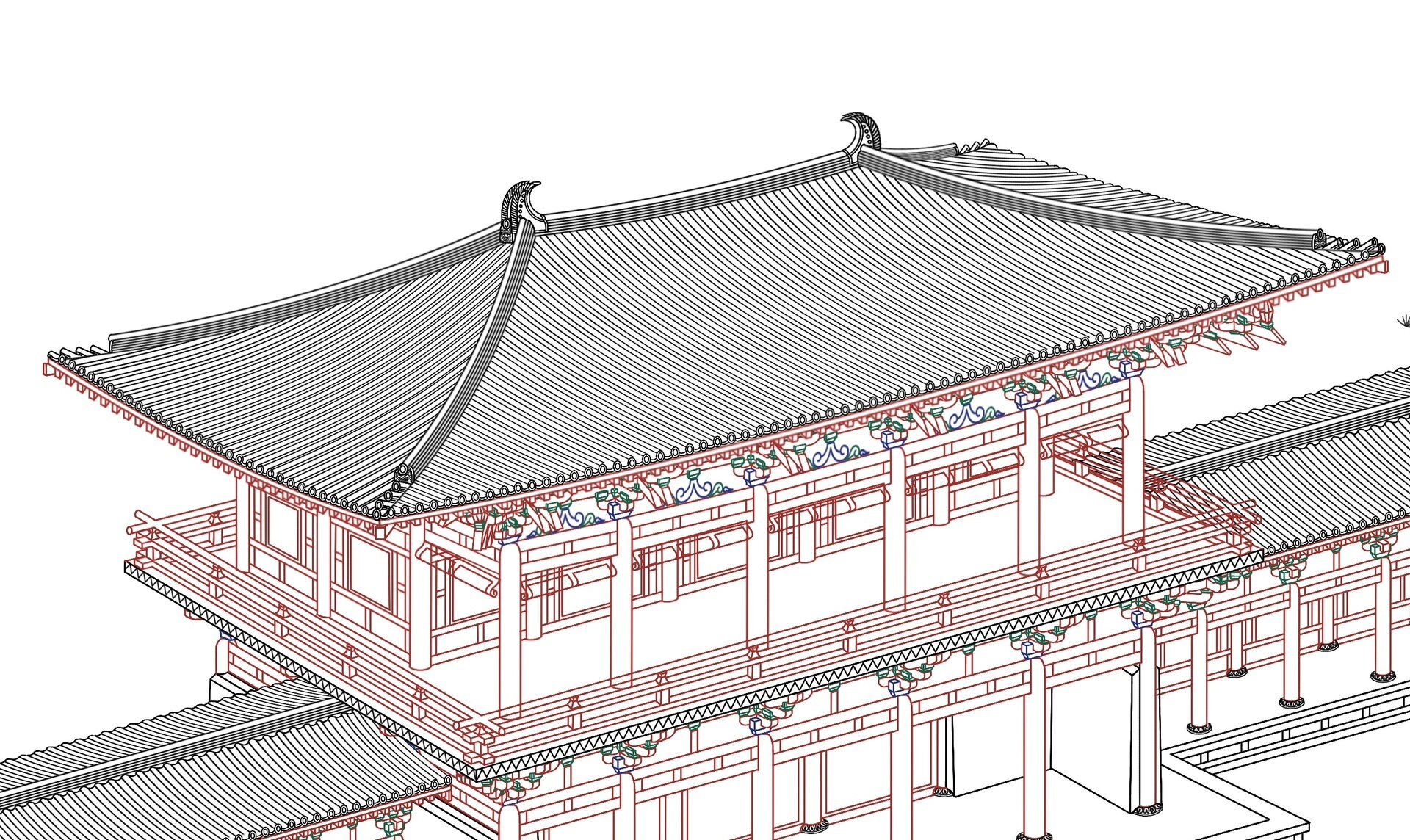 中国古代建筑线稿图片